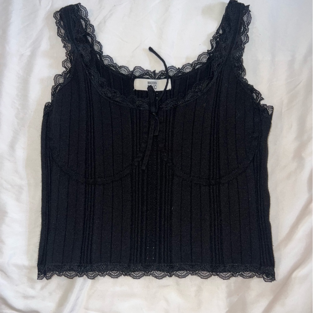 Madden NYC knit lace lined corset inspired top